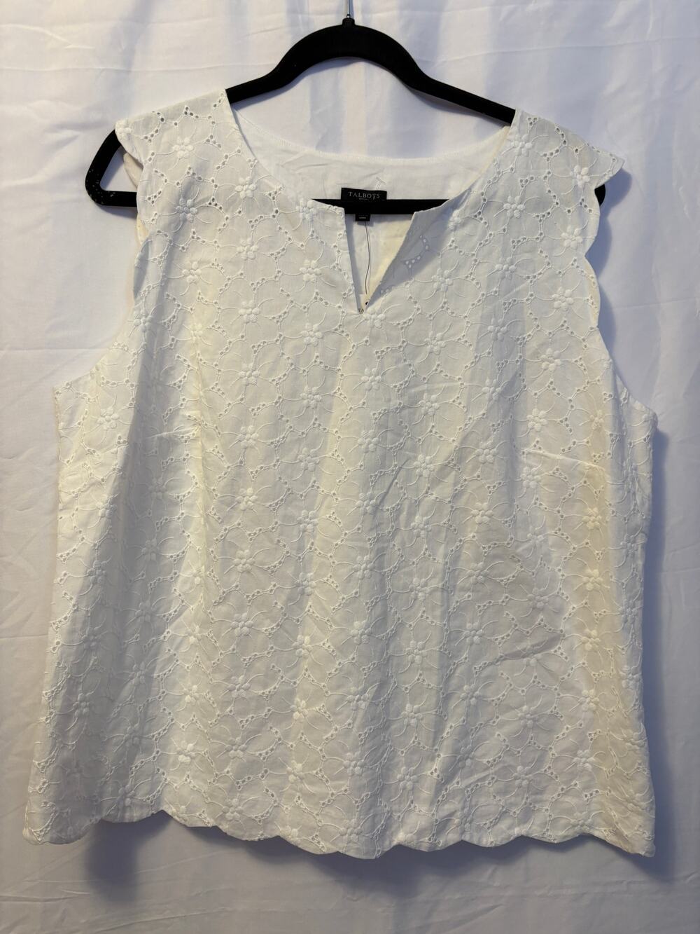 New Talbots Embroidered Eyelet Scallop Trim Top White Floral Sleeveless Sz XLP